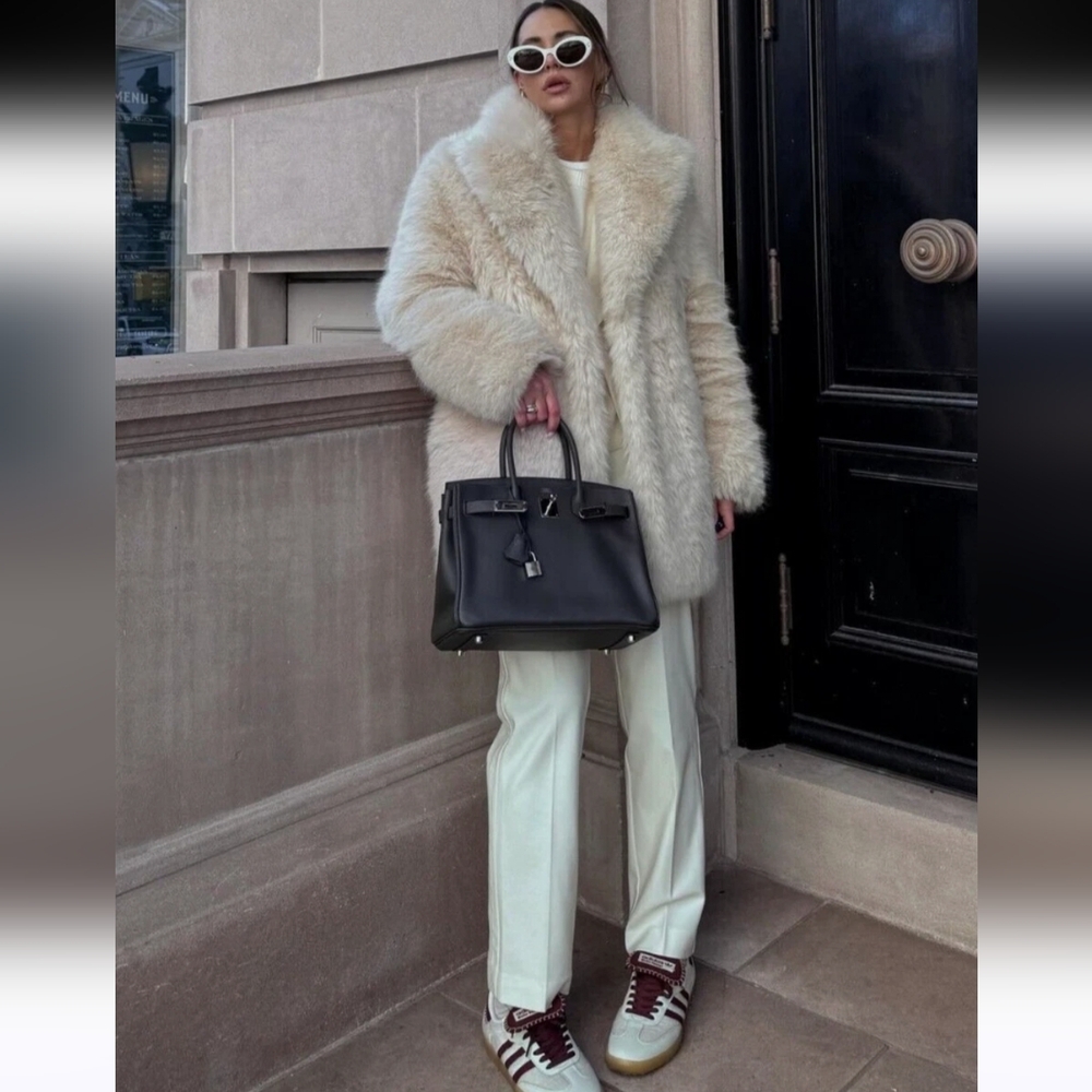 NWT ZARA Faux Fur Coat Ecru  Size XS - Picture 9 of 15